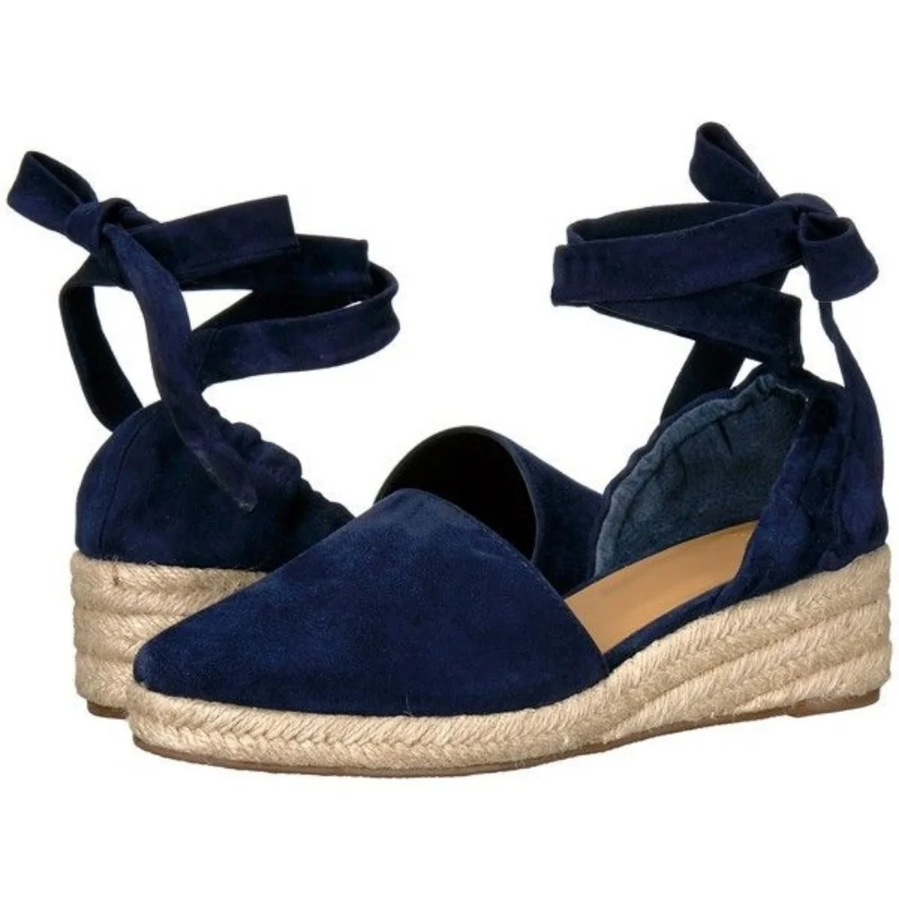Marc Fisher Navy Espadrilles Tie Up Wedges - Picture 1 of 7